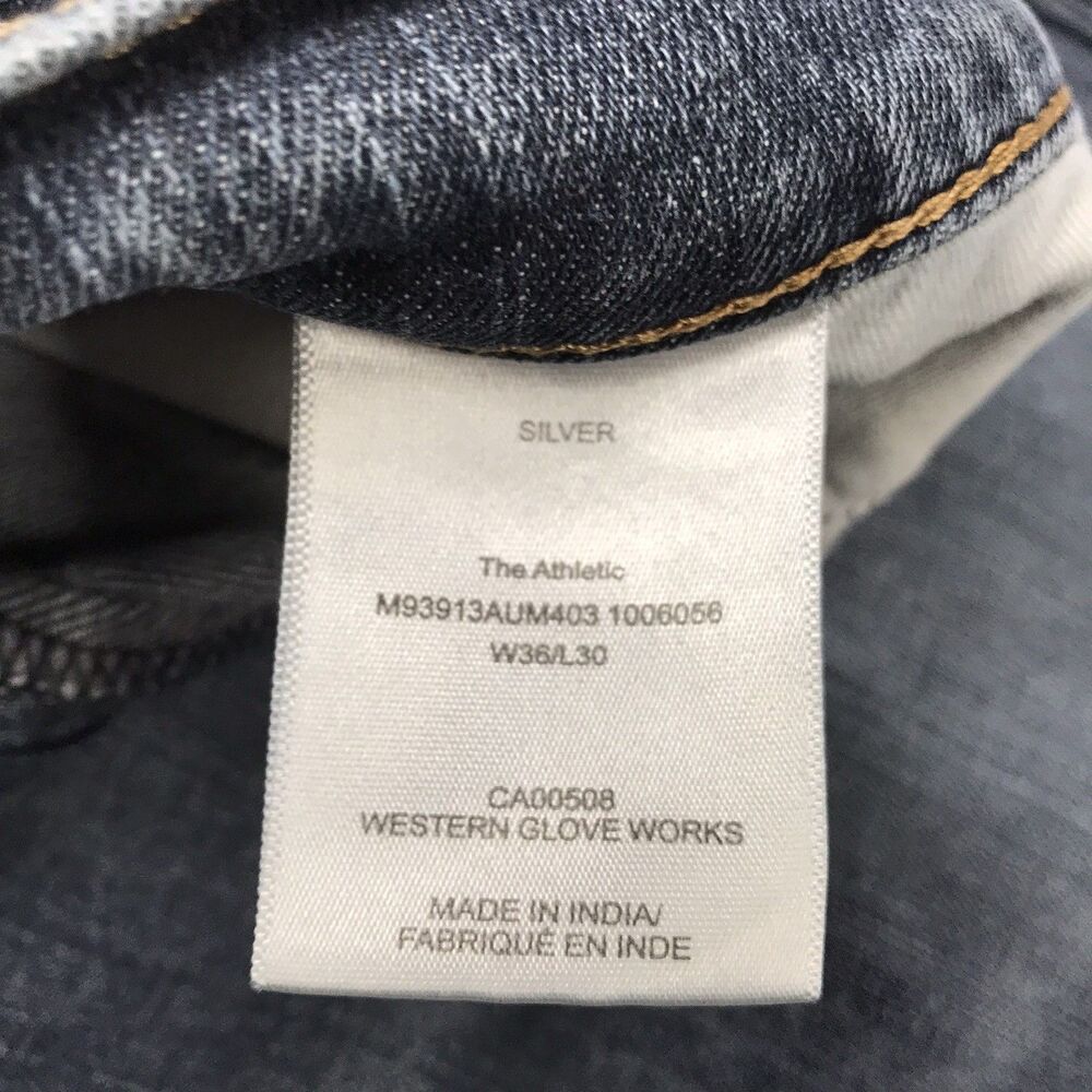 SILVER Athletic Jean Men 36x28 (36/30 tag) Dark Wash Whiskered Stretch Denim - Picture 13 of 15